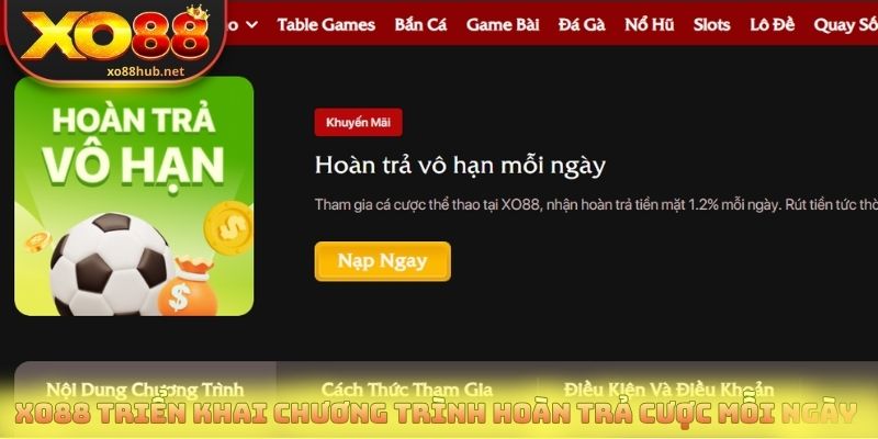 Trang chủ 11 Xo88 triển khai chương trình hoàn trả cược mỗi ngày